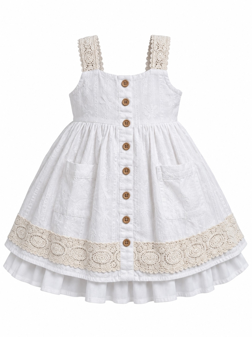 HAUTE HIPPIE | White Embroidered Crochet Boho Heirloom Dress Pockets | 24M